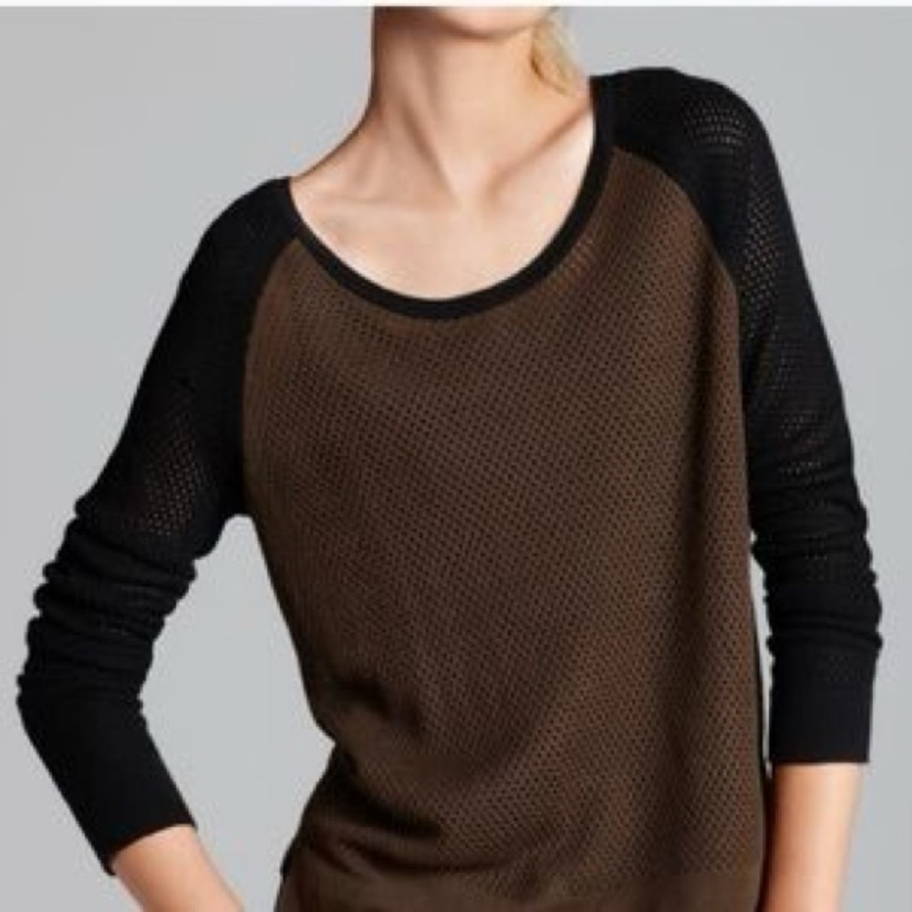 Two-Tone Scoop-Neck Sweater in Brown and Black